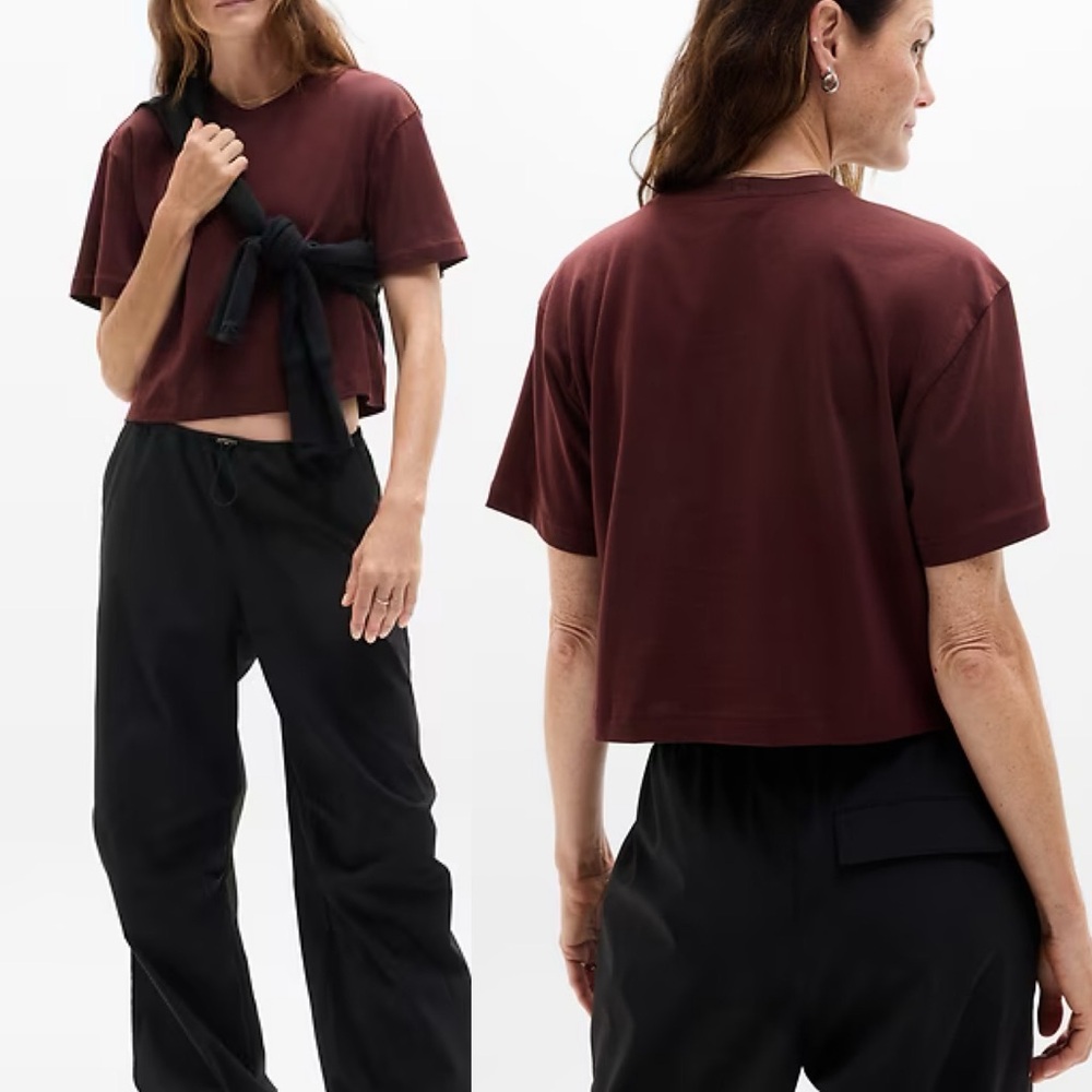NWT Athleta True Cotton Crop Tee in Garnet